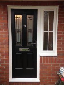 Black composite door with side window